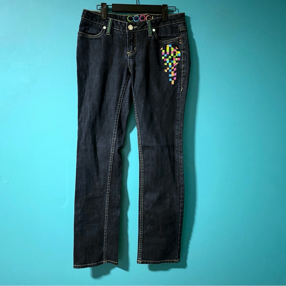 COOGI 7/8 Embroidered Colorful Unique Back Pocket Straight Leg Jeans Y2K